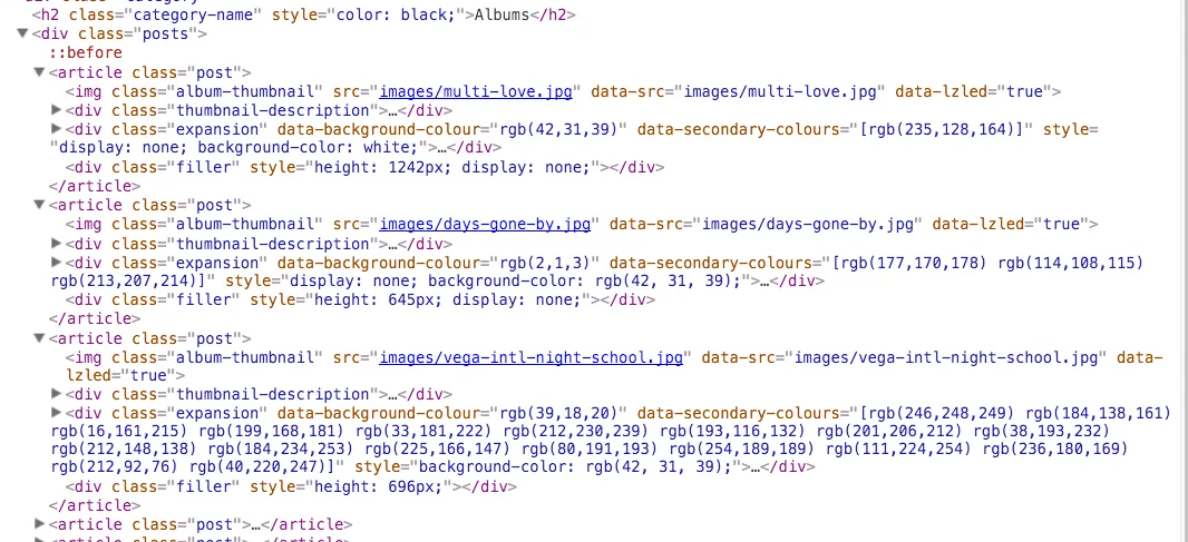 An example of how the colours are precomputed and stored.