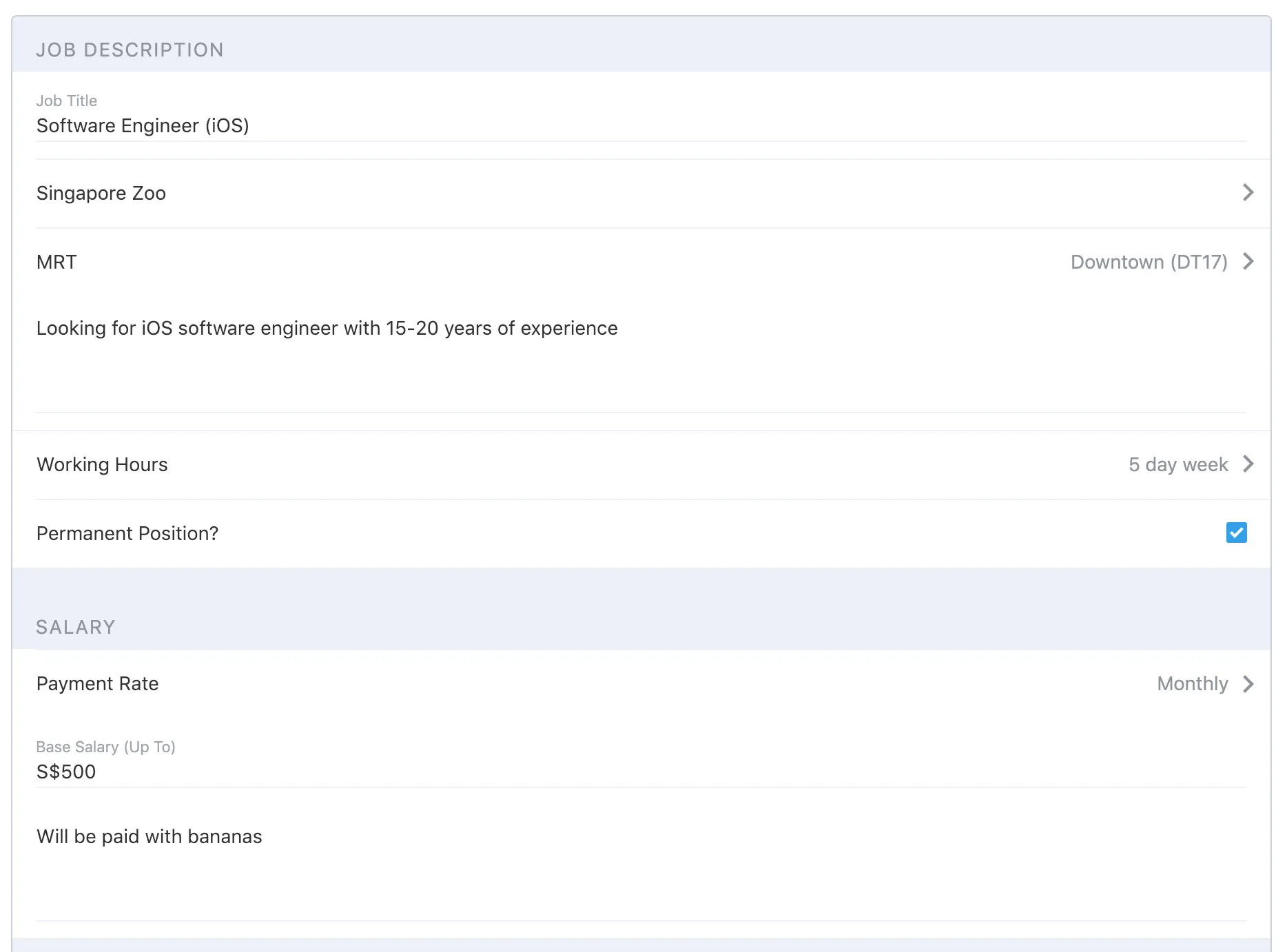 What the sell form should look like if you’re posting a jobs listing.